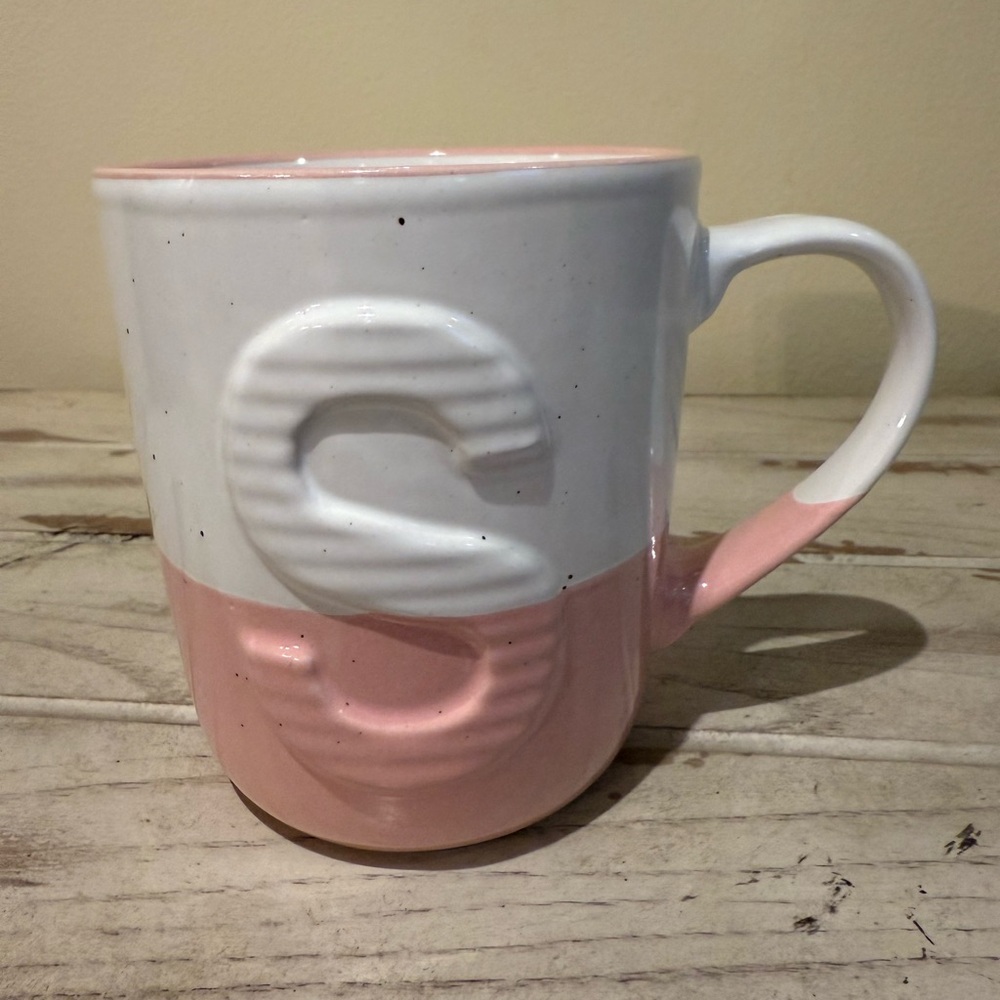Pink and White S Ceramic Mug